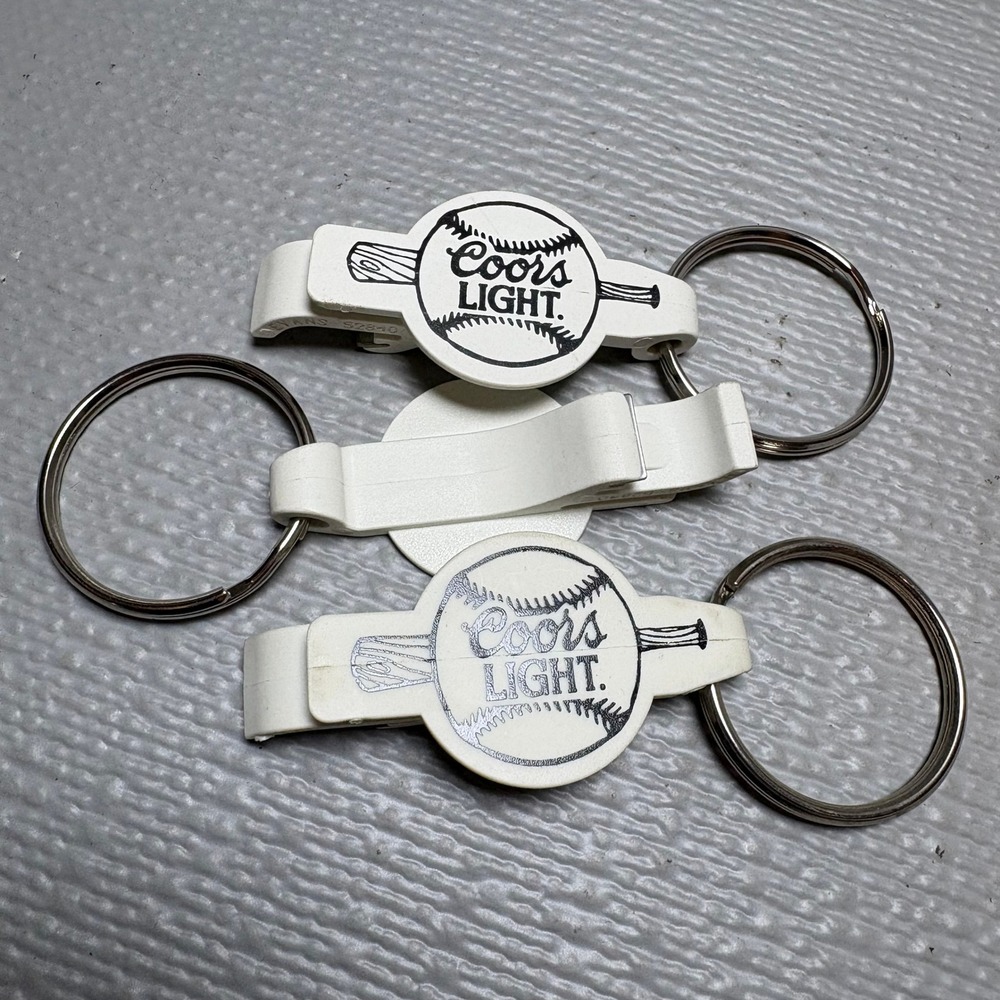 Lot of 3 Vintage Coors Light Baseball Keychain Bottle Opener White Plastic